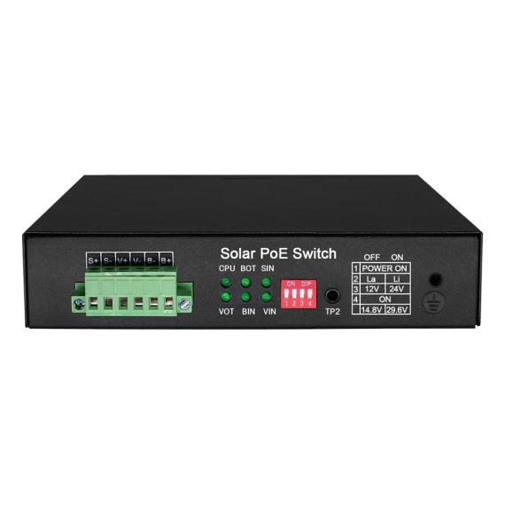 POE SWITCH 5 PORTER + 1 SFP KOMPATIBEL MED SOLCELLEPANEL