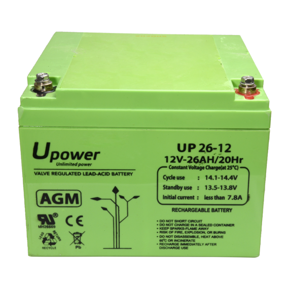 UPOWER OPPLADBART BATTERI 12V 26AH