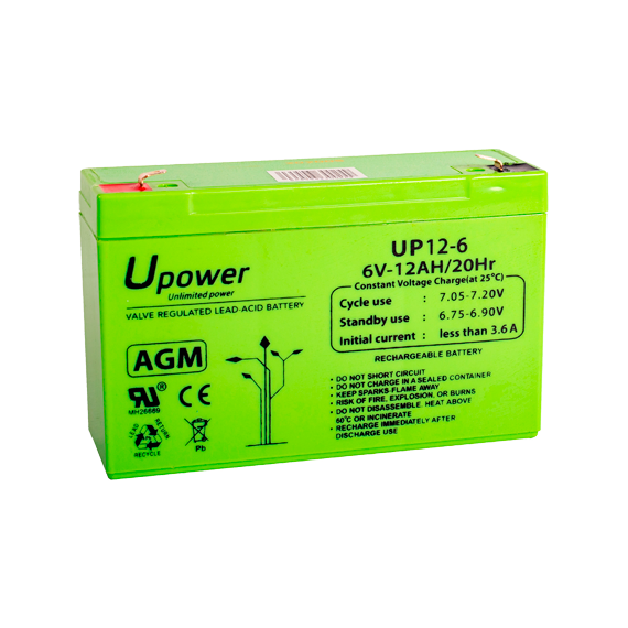 UPOWER OPPLADBART BATTERI 6V 12AH