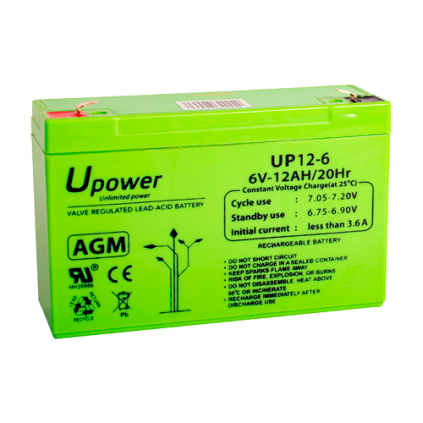 UPOWER OPPLADBART BATTERI 6V 12AH