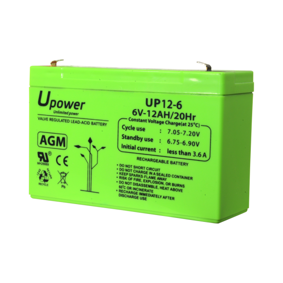 UPOWER OPPLADBART BATTERI 6V 12AH