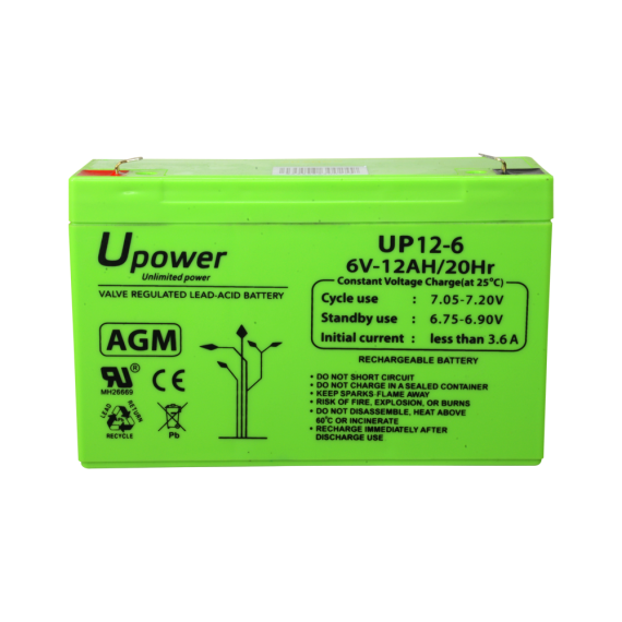 UPOWER OPPLADBART BATTERI 6V 12AH