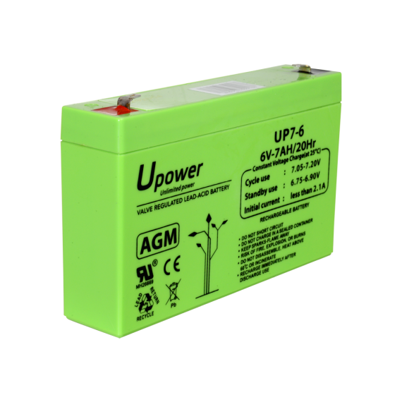 UPOWER OPPLADBART BATTERI 6V 7AH