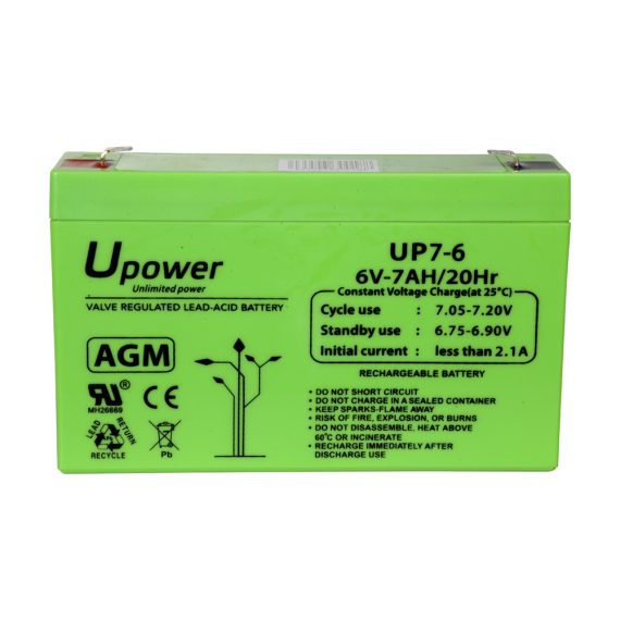 UPOWER OPPLADBART BATTERI 6V 7AH